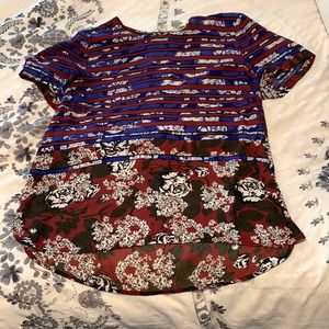 Red and Blue Blouse Floral Striped